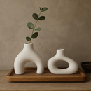 Kit Vaso Boho Minimalista Moderno Nórdico Rústico Escultura 2pçs