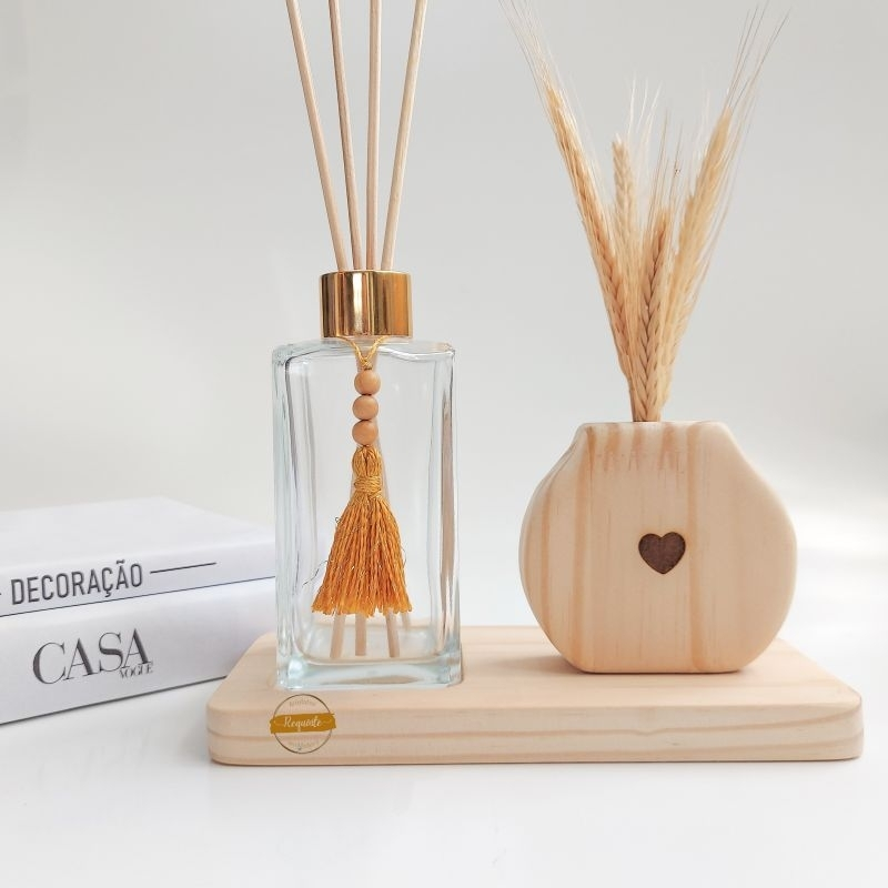Difusor de Aromas em Madeira com Folhas de Trigo - Aromatizador Decorativo para Sala Quarto ou Lavabo