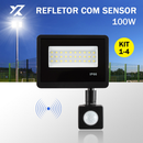 Kit1-4 Refletor com Sensor LED Holofote com Luz Fria Bivolt 100W Luminária Adequada para Iluminação