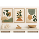 Quadro Decorativo 3 Peças Boho Moderno Abstrato Verde Nude Bege Folhas Decoração Casa