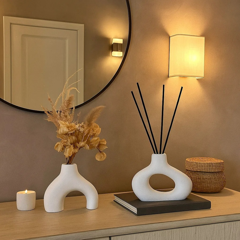 Kit Vaso Boho Minimalista Moderno Nórdico Rústico Escultura 2pçs