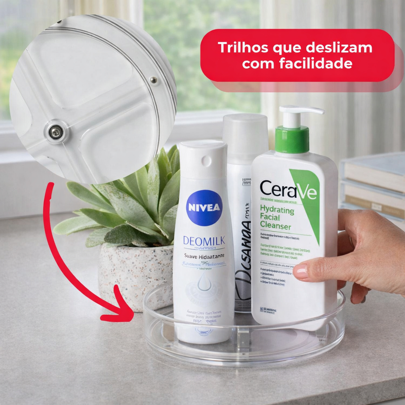 Organizador de Maquiagem Redondo de Acrílico Giratório 18cm Paramount Cosméticos Multiuso Galheteiro